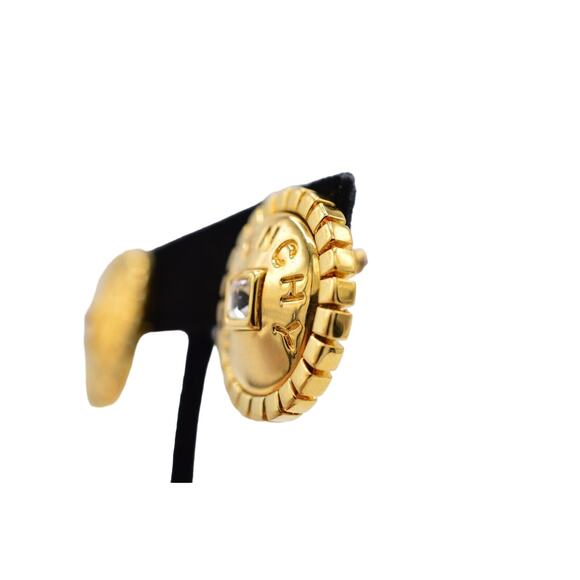 Givenchy Vintage Logo Earrings Crystal Block Letter Button Gold Signed 80s BinAF - Picture 9 of 12